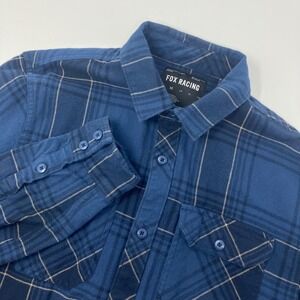 Fox Racing Plaid Flannel Button Up Shirt Men's Medium Blue Long Sleeve